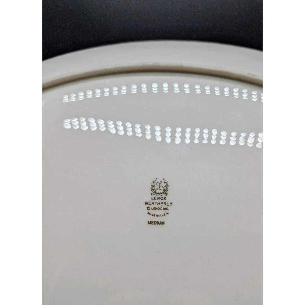 Lenox Weatherly Medium Oval Serving Platter Cream Fine China Platinum‎ Trim USA